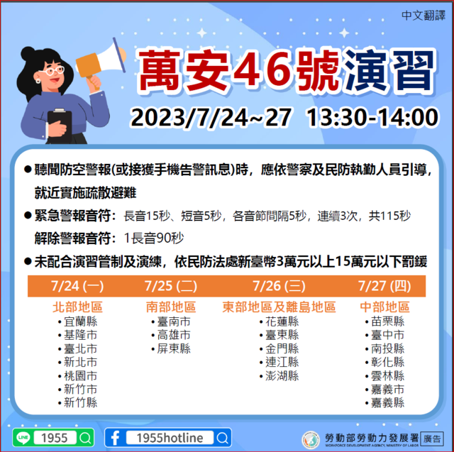 全臺各地萬安演習時間