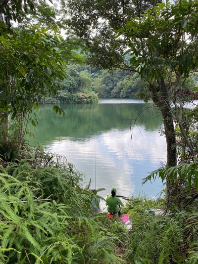 汐止白匏湖美景如畫，吸引民眾到場垂釣